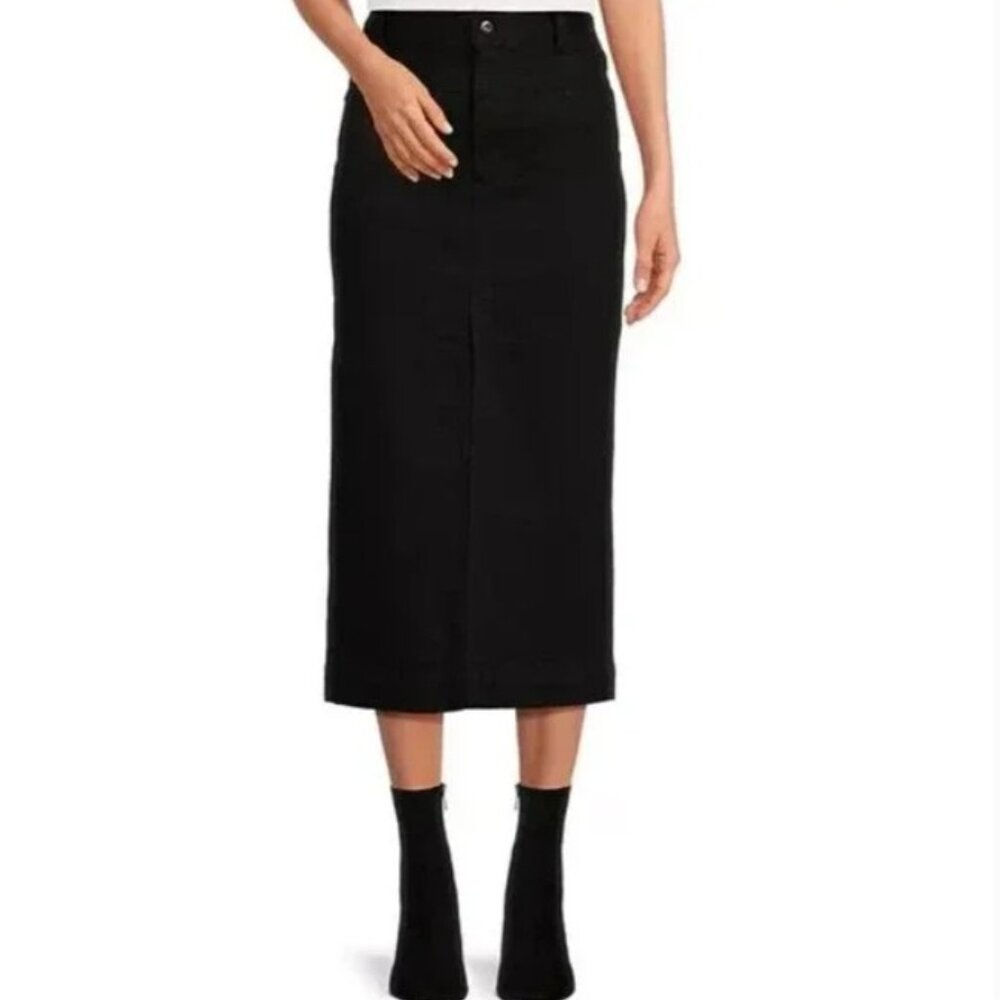 A LOVES A- Black Denim Pencil Midi Skirt with Front Slit Womens Size 32
